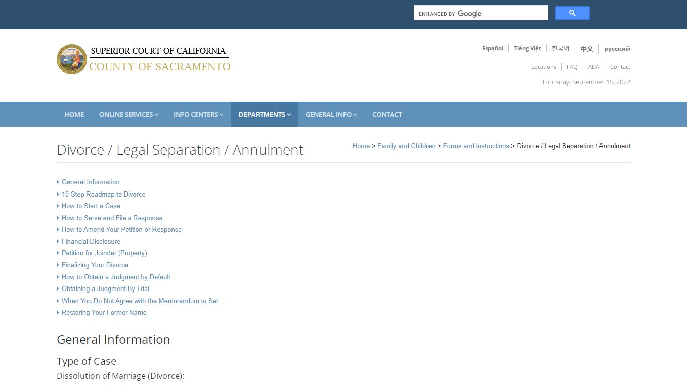 Divorce / Legal Separation / Annulment: Sacramento Superior Court